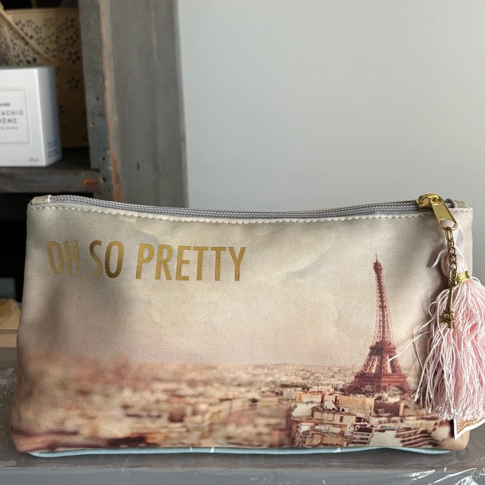 Paris Cosmetic Travel Bag with Tassel Eiffel Tower Charm Keychain